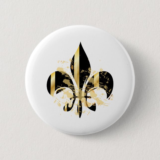 Black and Gold Fleur de Lis 6 Cm Round Badge (Front)