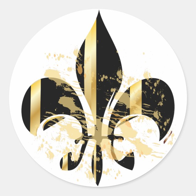 Black and Gold Fleur de Lis Classic Round Sticker (Front)