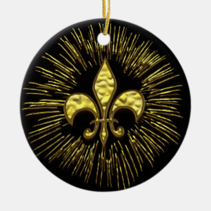 Black and Gold Fleur de Lis Fireworks Ornament