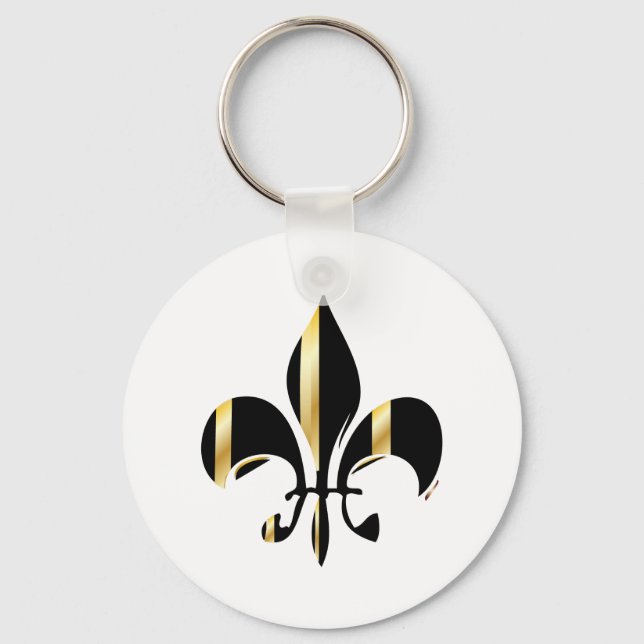 Black and Gold Fleur de Lis Key Ring (Front)
