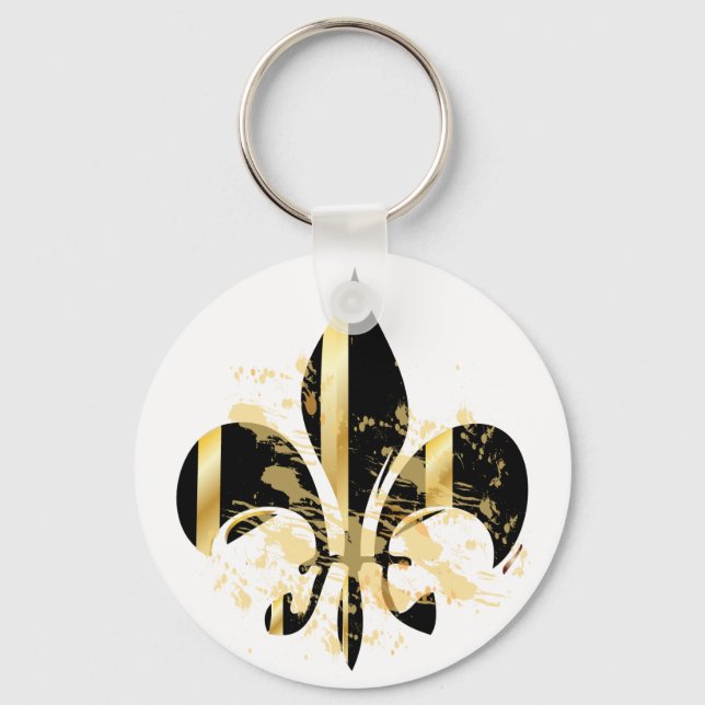 Black and Gold Fleur de Lis Key Ring (Front)