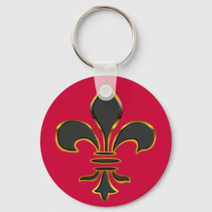 Black and gold Fleur-de-lis...KeyChain Key Ring