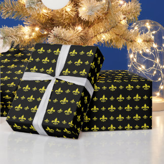 Black and Gold Fleur de Lis Pattern Wrapping Paper