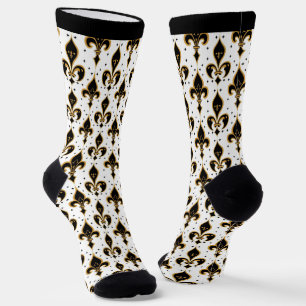  Black and gold fleur-de-lis seamless pattern Socks