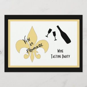 Black and Gold Fleur de Lis Wine Tasting Invites