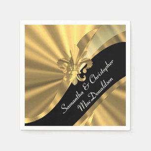 Black and gold fleur de lys napkin