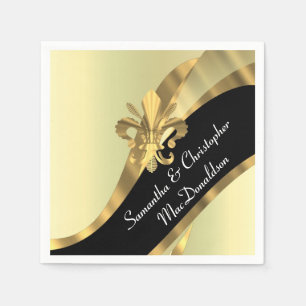 Black and gold fleur de lys napkin