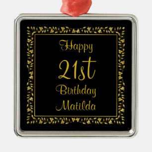 Black and Gold Floral 21st Birthday Metal Tree Decoration