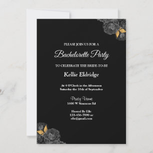 Black And Gold Floral Bachelorette Party Invitation