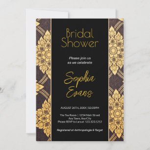 Black and Gold Floral Border Bridal Shower Invitation