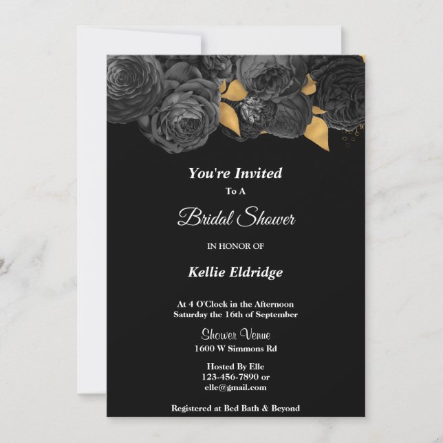 Black And Gold Floral Bridal Shower Invitation (Front)