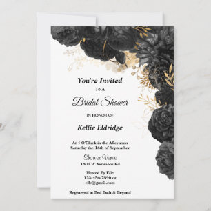 Black And Gold Floral Bridal Shower Invitation
