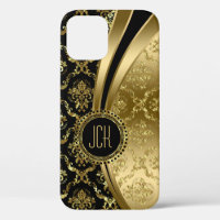 Black and gold floral damask