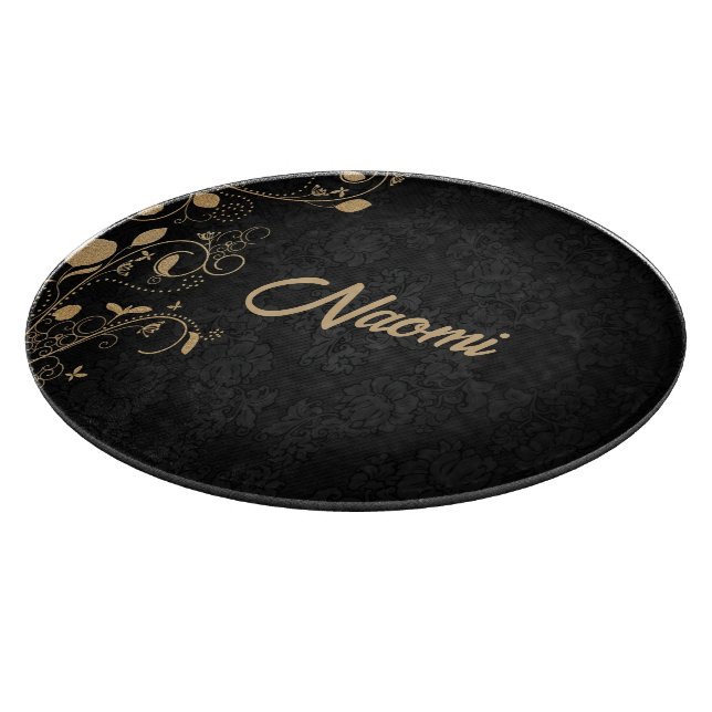 Black and gold floral damask cutting board (Corner)