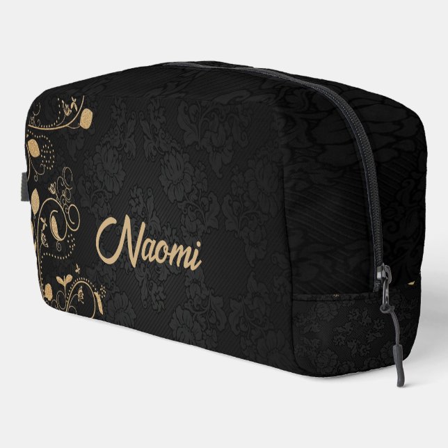 Black and gold floral damask dopp kit (Right Corner)