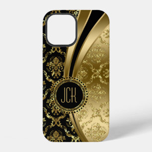 Black and gold floral damask iPhone 12 case