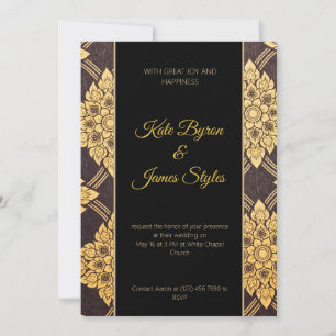 Black and Gold Floral Design Wedding Invitation