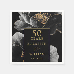 Black And Gold Floral Elegant 50th Anniversary Napkin