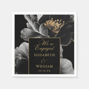 Black And Gold Floral Elegant Engagement Party Napkin