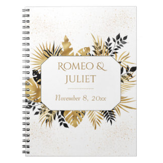 Black And Gold Floral Glitter Wedding Notebook
