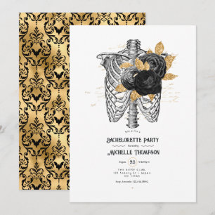 Black and Gold Floral Gothic Bachelorette Party Invitation