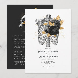 Black and Gold Floral Gothic Bachelorette Weekend Invitation