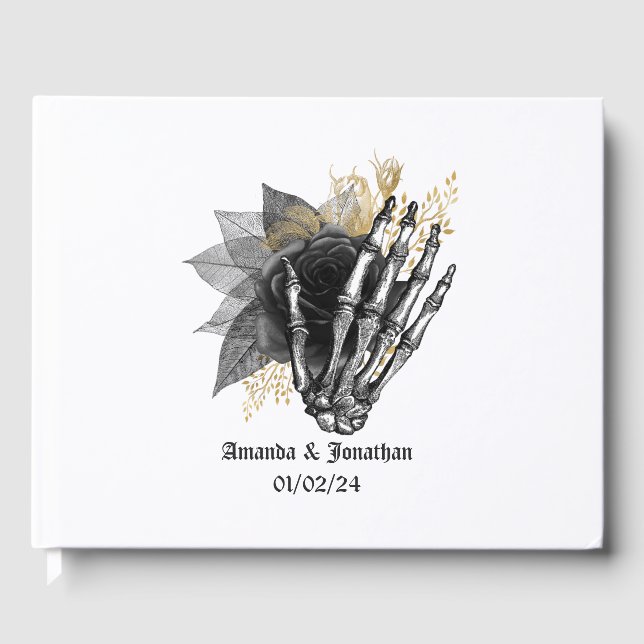 Black and Gold Floral Gothic Wedding Guest Book (Front)