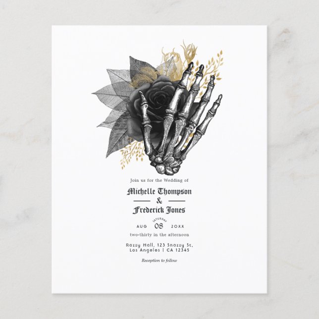Black and Gold Floral Gothic Wedding Invitation Flyer (Front)