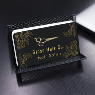 Black and Gold Floral Hair Salon Elegant Luxury Business Card