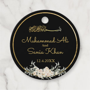 black and Gold Floral Islamic Muslim Wedding Favour Tags