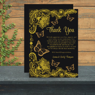 Black and Gold Floral Lace Wedding Anniversary  Thank You Card