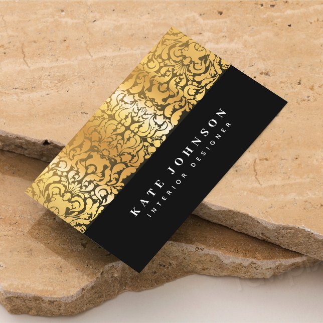 Black And Gold Floral Luxury Elegant Typography Business Card (Creator Uploaded)