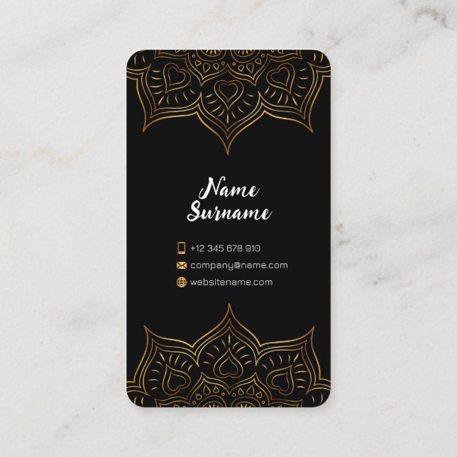 Black And Gold Floral Modern Indian Pattern Calling Card (Back)
