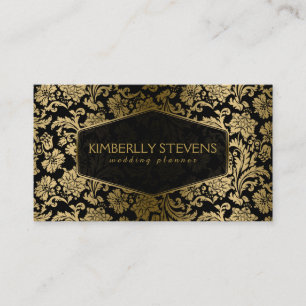 Black And Gold Floral Ornate Damasks Business Card
