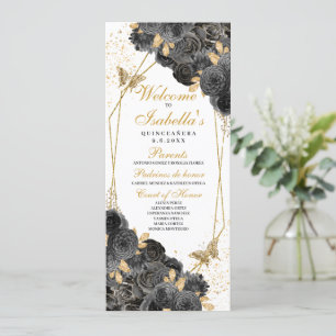 Black and Gold Floral Quinceanera Program Invitation
