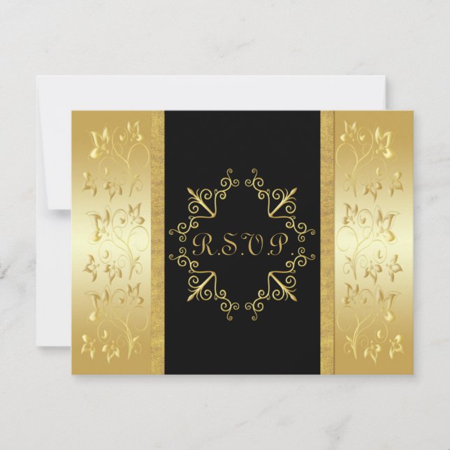 Black and Gold Floral RSVP Card (Front)