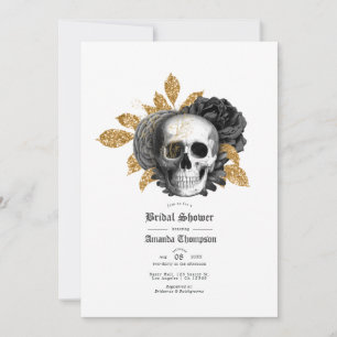 Black and Gold Floral Skull Gothic Bridal Shower Invitation