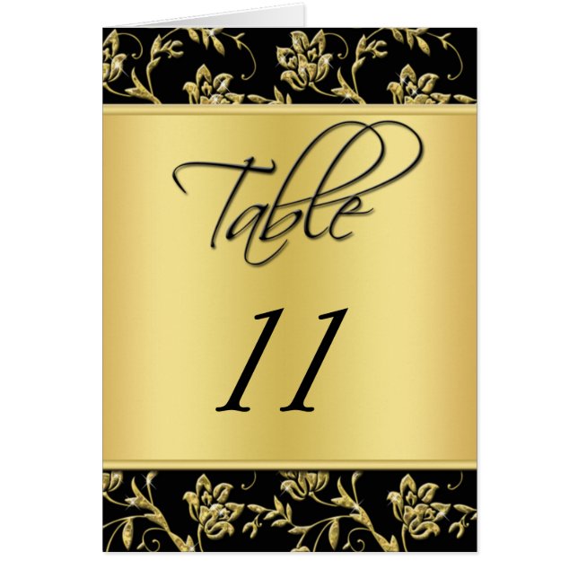 Black and Gold Floral Table Number Card (Front)