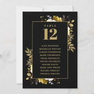 Black And Gold Floral Table Number Seating Chart