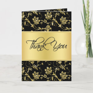 Black and Gold Floral Thank You Card