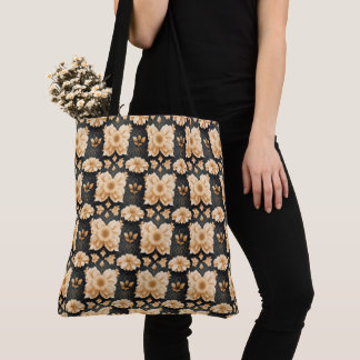 Black and Gold Floral Tote Bag