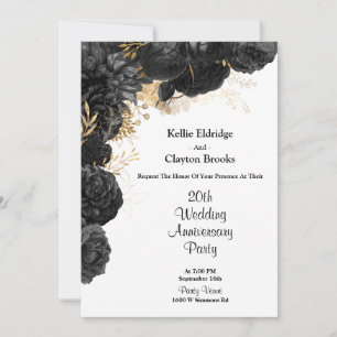 Black And Gold Floral Wedding Anniversary Party Invitation