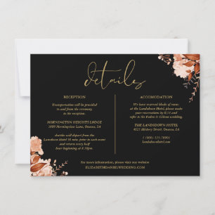 Black And Gold Floral Wedding Details Information Invitation