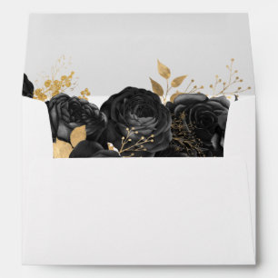 Black And Gold Floral Wedding Envelope