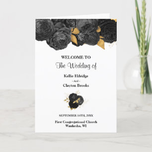 Black And Gold Floral Wedding Folded Programme