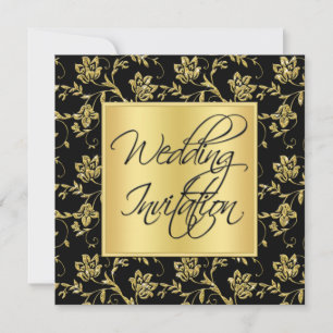 Black and Gold Floral Wedding Invitation