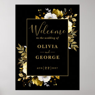 Black And Gold Floral Wedding Welcome Sign