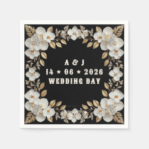 Black And Gold Floral Wedding With White Flowers Napkin