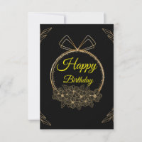 Black and Gold Floral Wreath Birthday Card