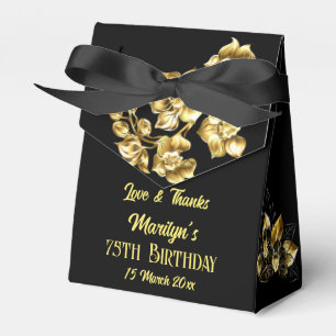 Black and gold flowers birthday party personalised favour box